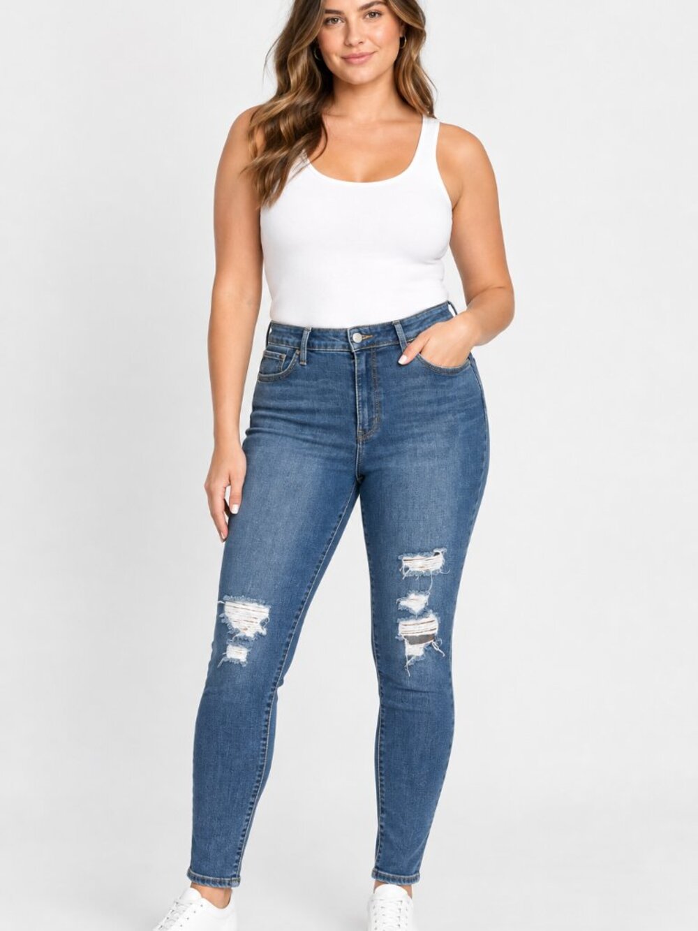 Levi’s 721 High Rise Skinny Jeans Size 33 Blue Distressed Ripped Denim
